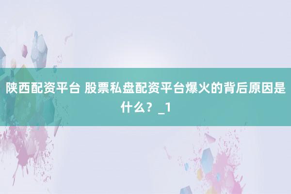 陕西配资平台 股票私盘配资平台爆火的背后原因是什么？_1