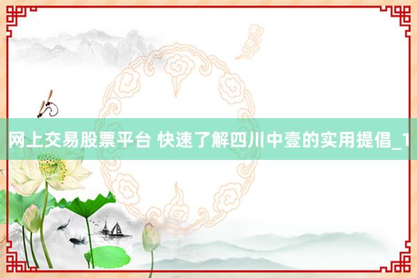 网上交易股票平台 快速了解四川中壹的实用提倡_1